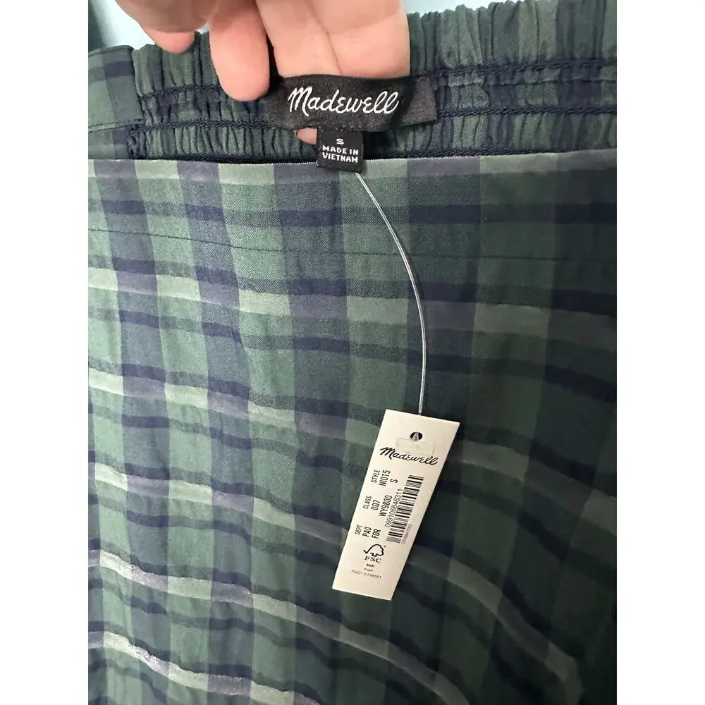 Madewell Hopewell Puff-Sleeve Crop Top in Plaid square neckline smocked back S